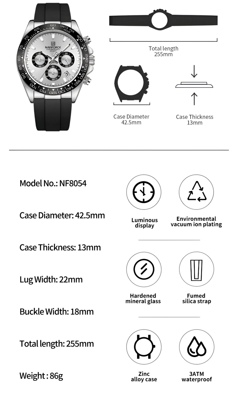 Reloj Naviforce Casual Nf8054 Goma Hombre